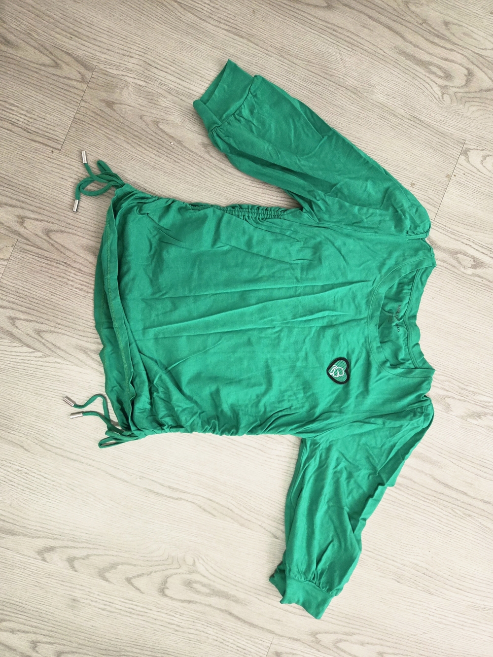 Karl Lagerfeld Bright Green Drawstring Ruched Top Size M